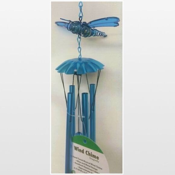 New Russo III Wind Chime Dragonfly Blue Metal Glass Home Outdoor - Picture 6 of 16